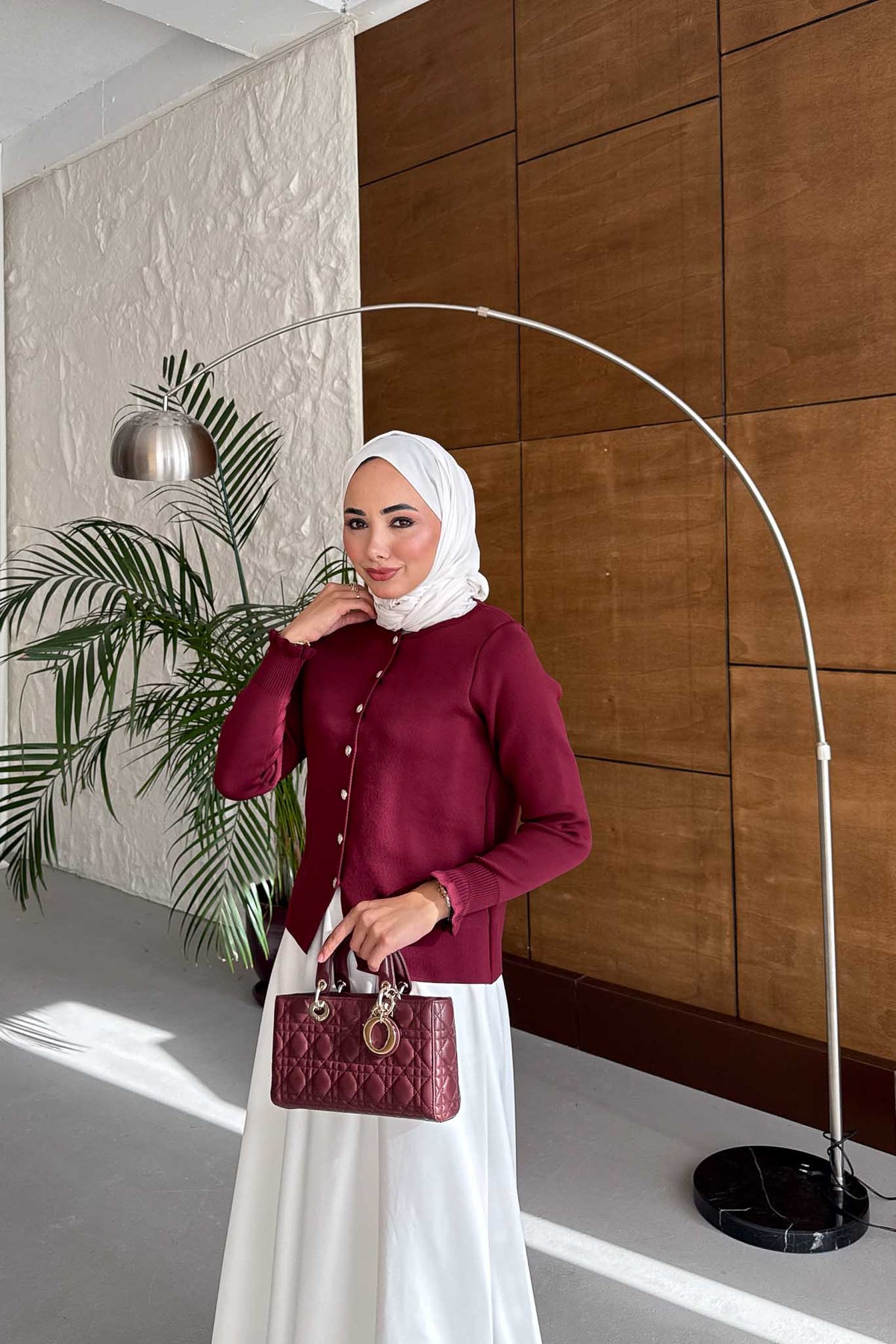 Bisiklet Yaka Merserize Hırka Bordo