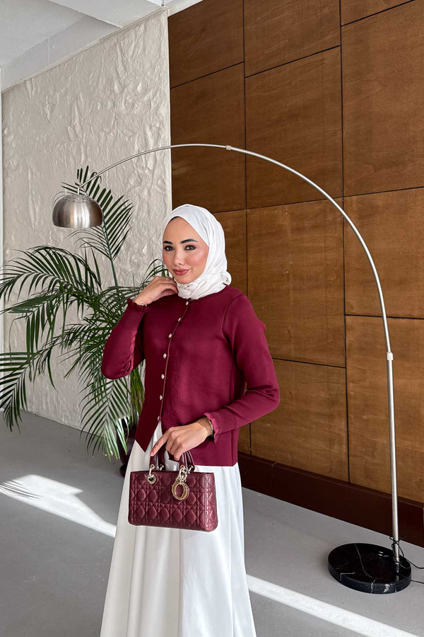 Bisiklet Yaka Merserize Hırka Bordo