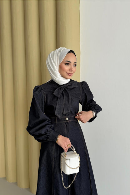 Fularlı Kot Takım Lacivert