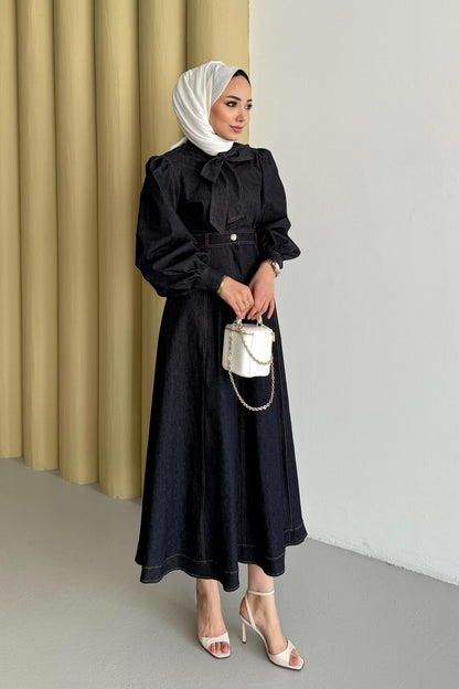 Fularlı Kot Takım Lacivert