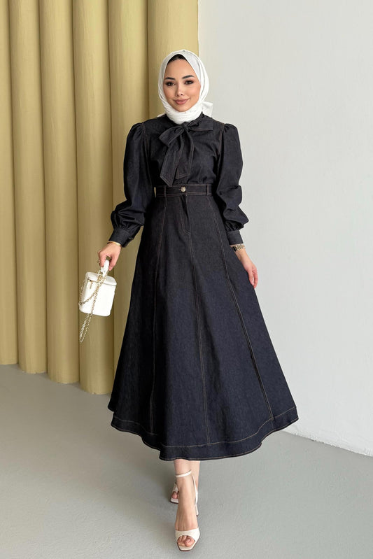 Fularlı Kot Takım Lacivert