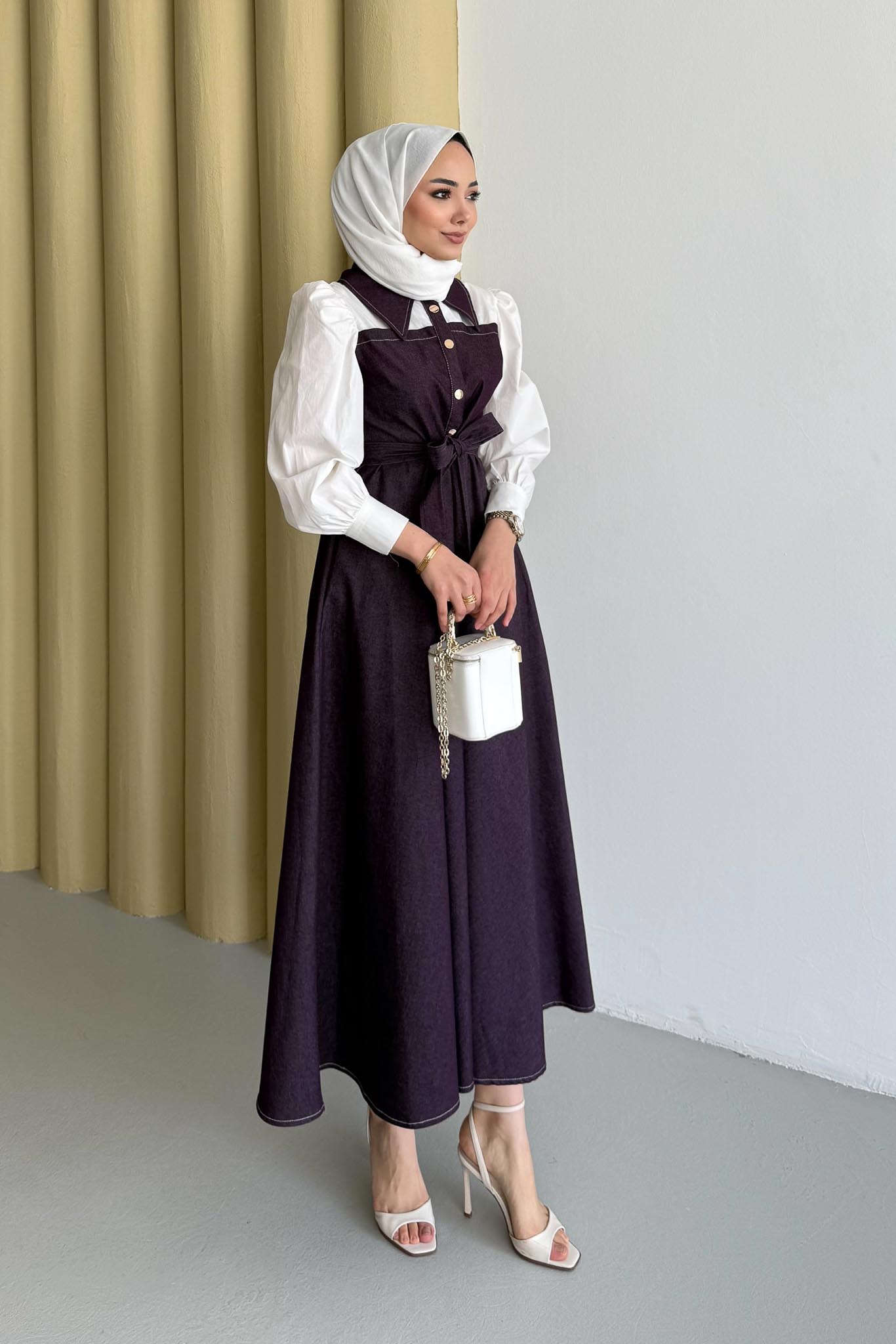 Pamelya Kot Elbise Mürdüm