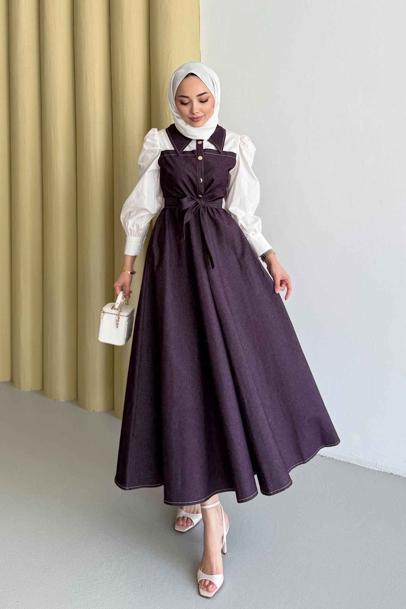 Pamelya Kot Elbise Mürdüm