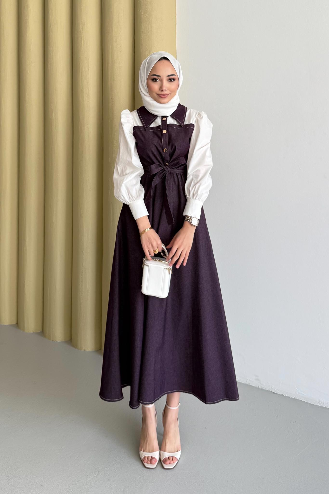 Pamelya Kot Elbise Mürdüm