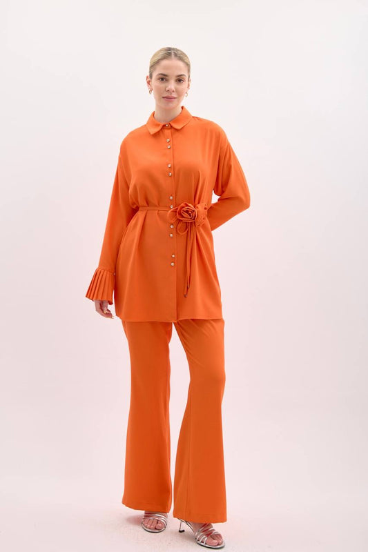 Taş Düğmeli Takım Oranj