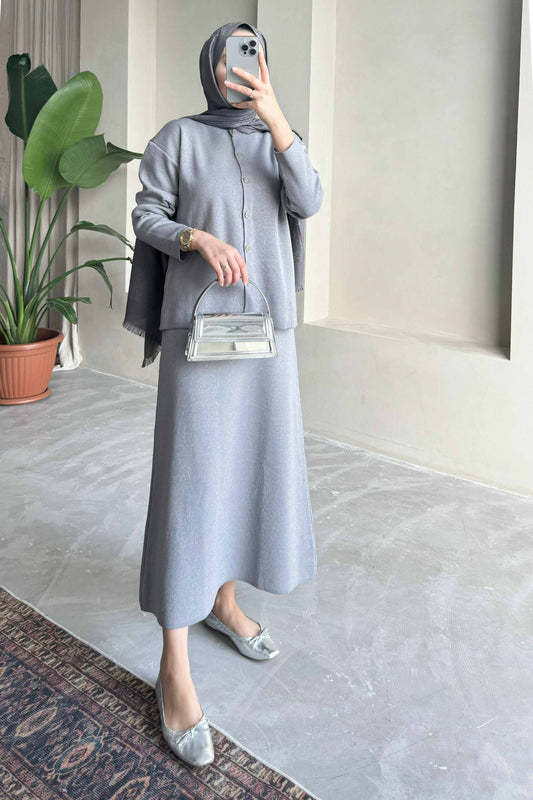 Minimal Balloon Sleeve Suit Gray