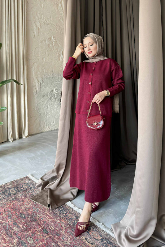 Simli Triko Takım Bordo