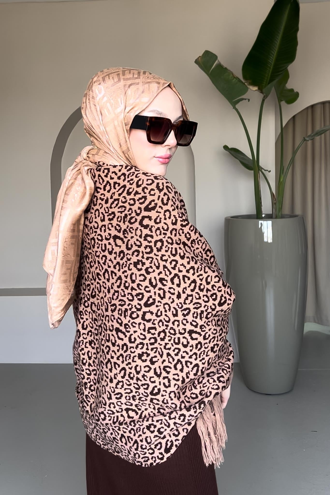 Leopar Şal Panço Kahverengi