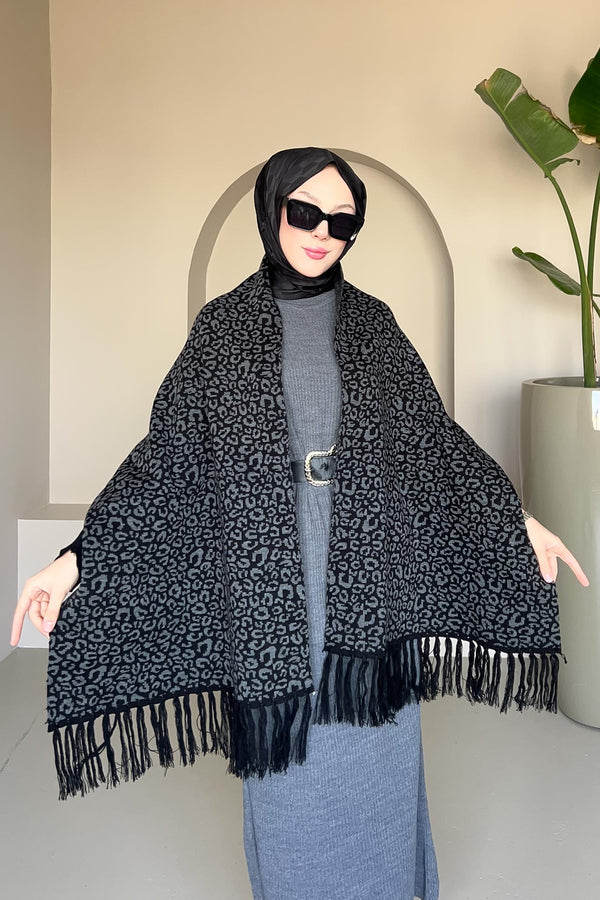 Leopar Şal Panço Siyah