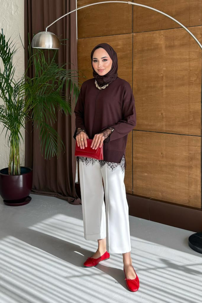 Dantelli Tunik Acı kahve