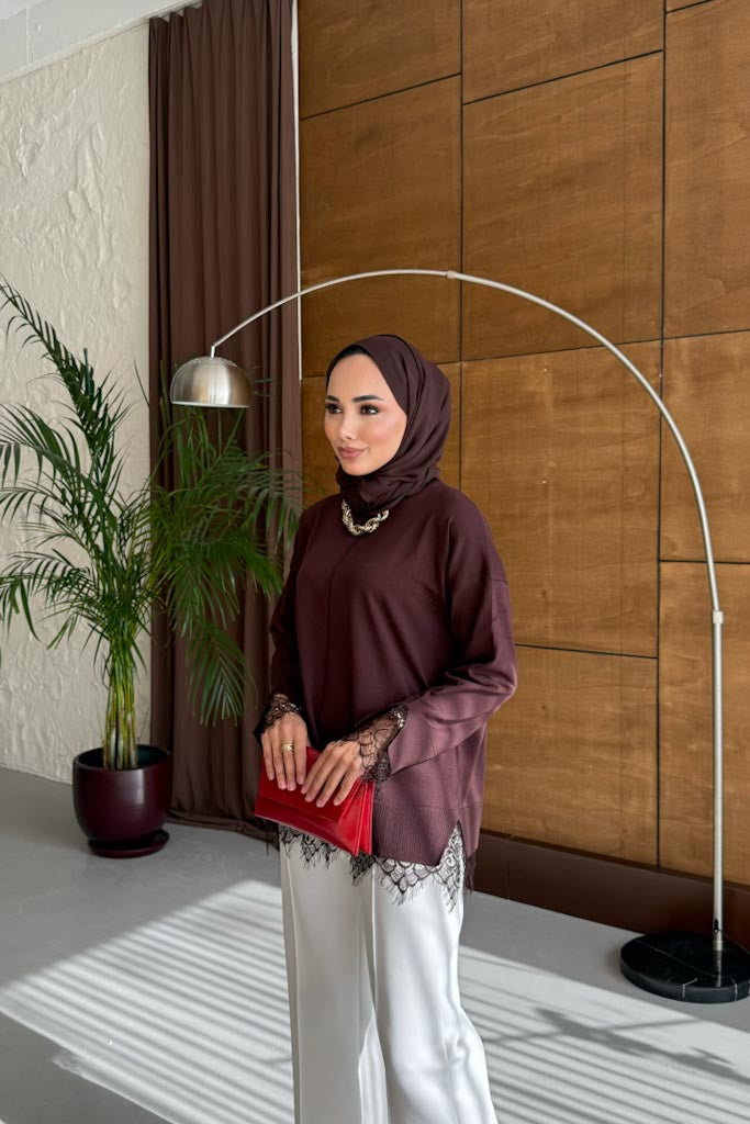 Dantelli Tunik Acı kahve