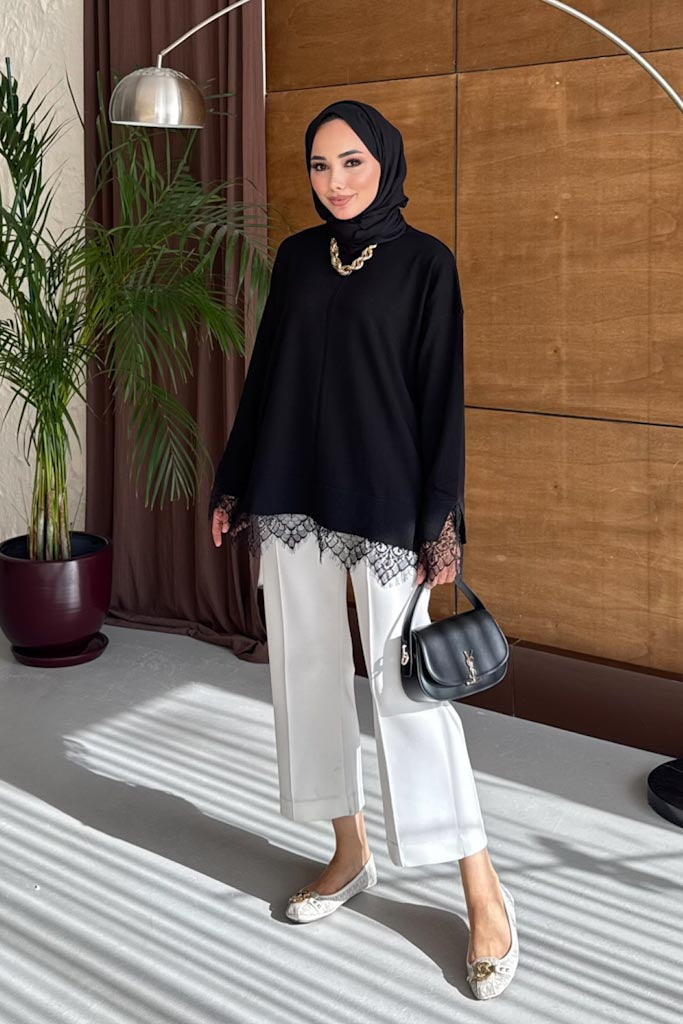 Dantelli Tunik Siyah