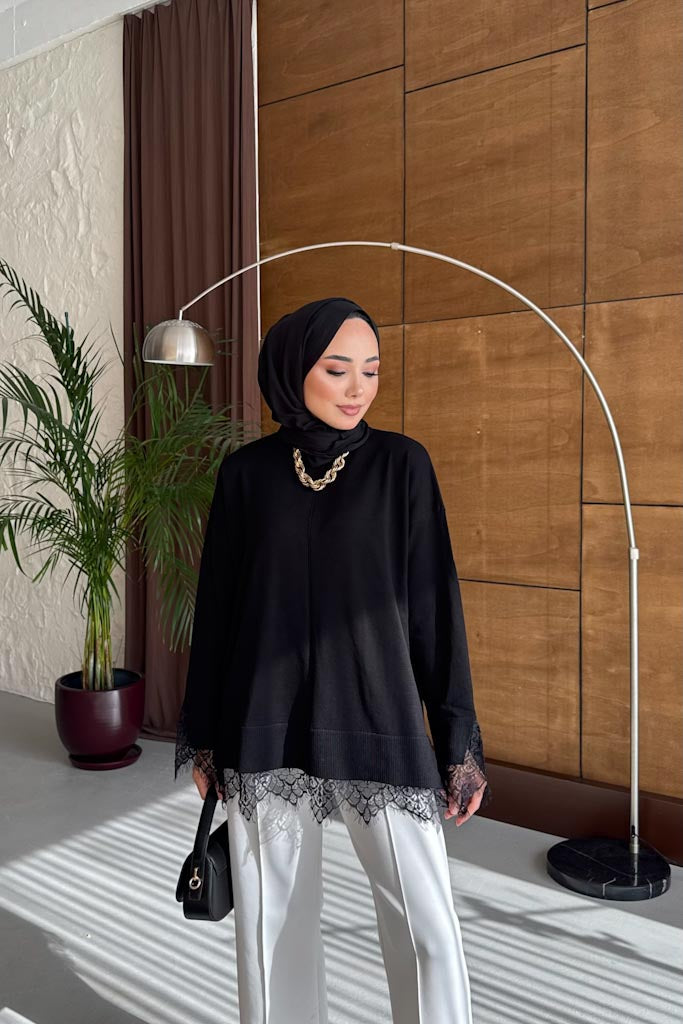 Dantelli Tunik Siyah