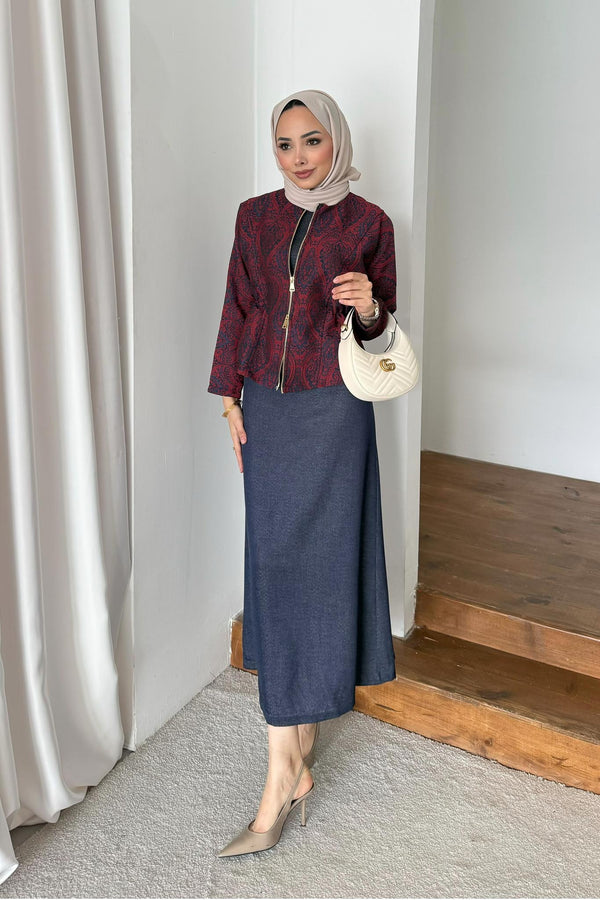 Woven Tweed Skirt Suit Navy Blue