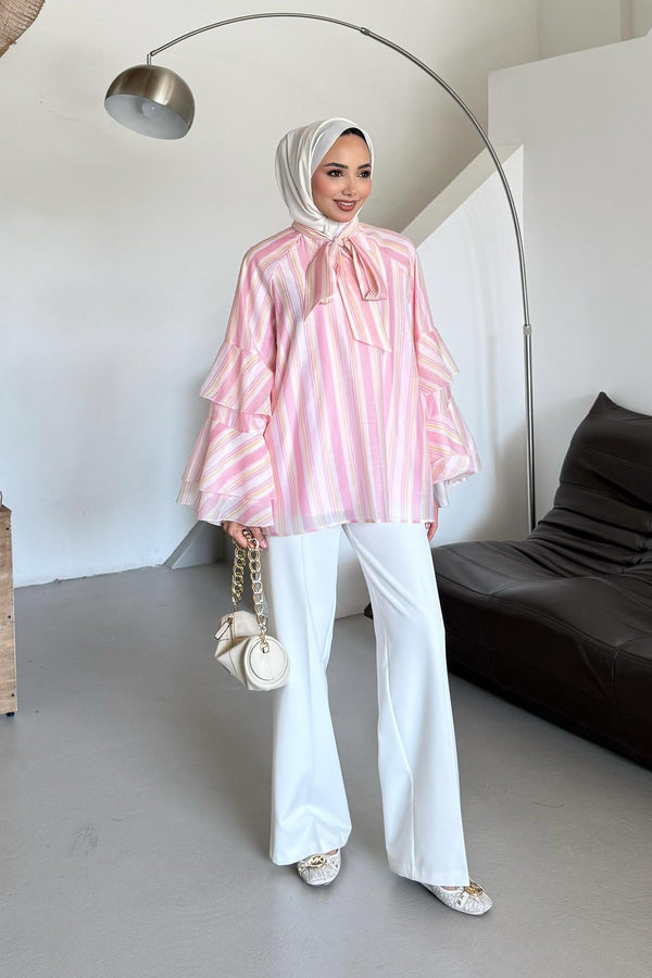 Mono Fularlı Bluz Pembe
