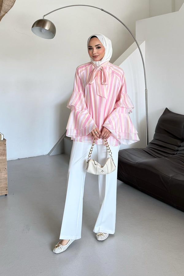 Mono Fularlı Bluz Pembe