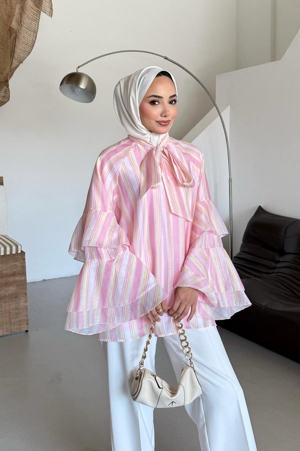 Mono Fularlı Bluz Pembe