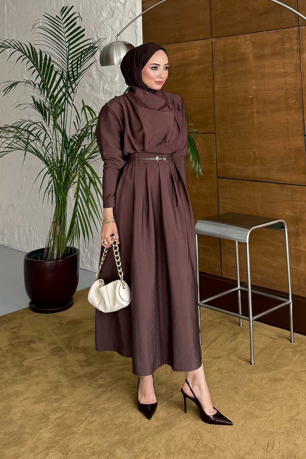 Nilda Kemerli Takım Kahverengi