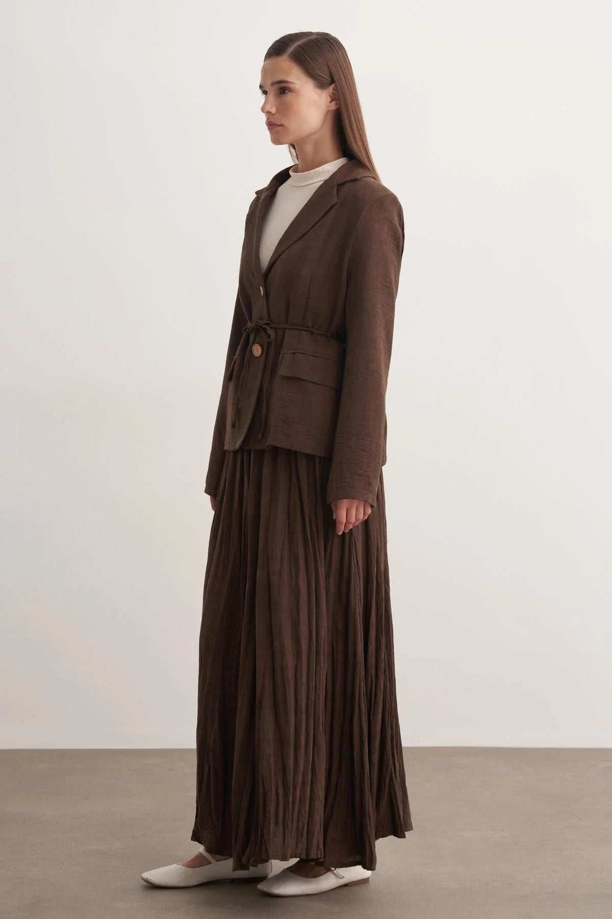 Seyran Pleated Dress Beige