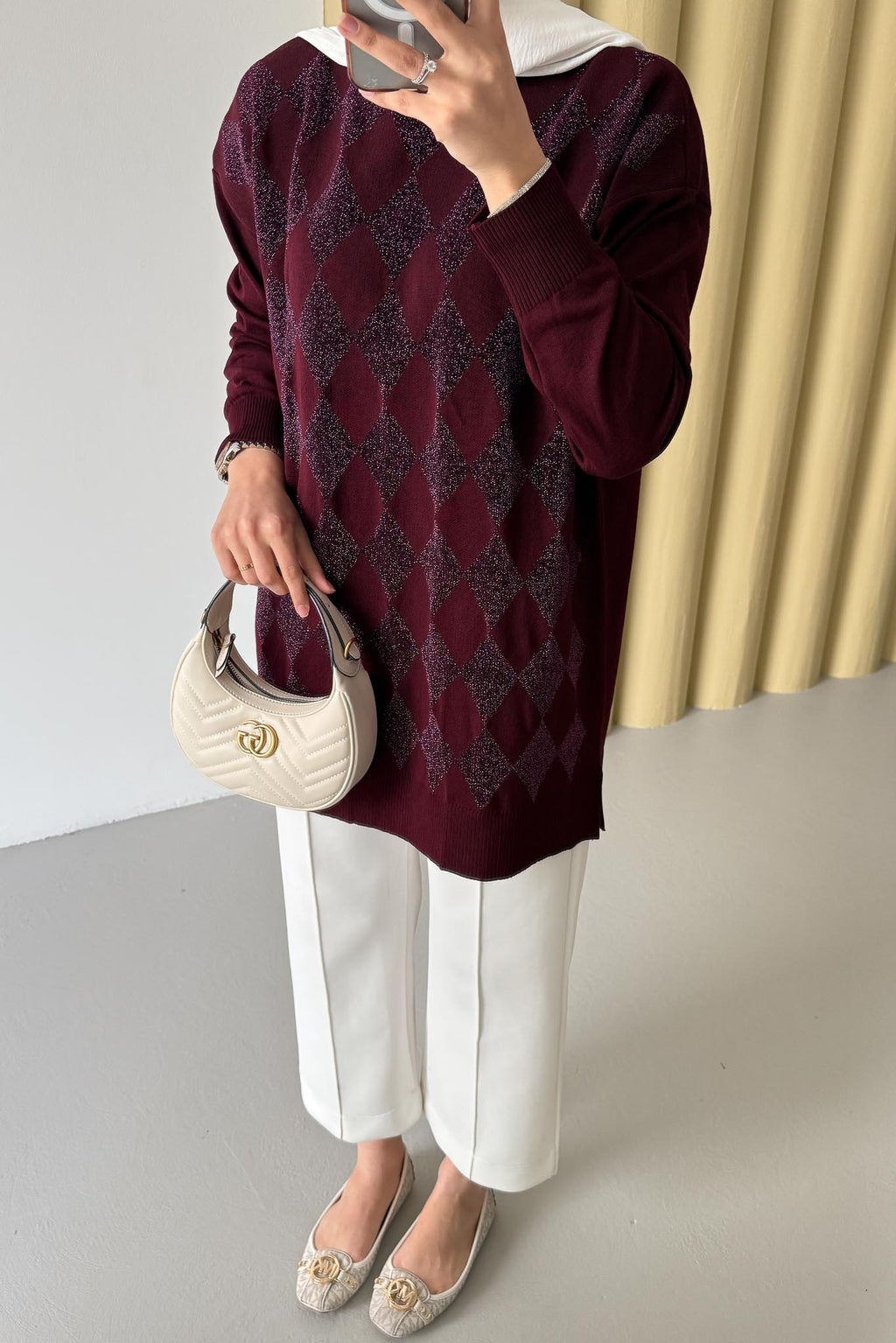 Simli Merserize Tunik Bordo
