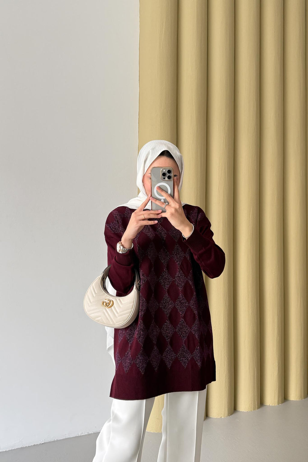 Simli Merserize Tunik Bordo