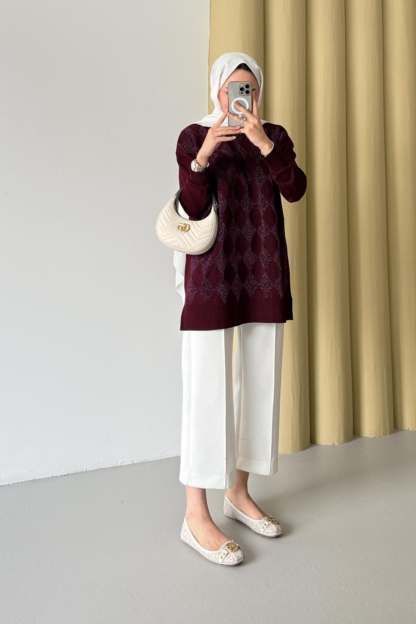 Simli Merserize Tunik Bordo