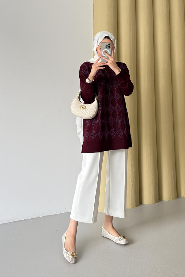Simli Merserize Tunik Bordo