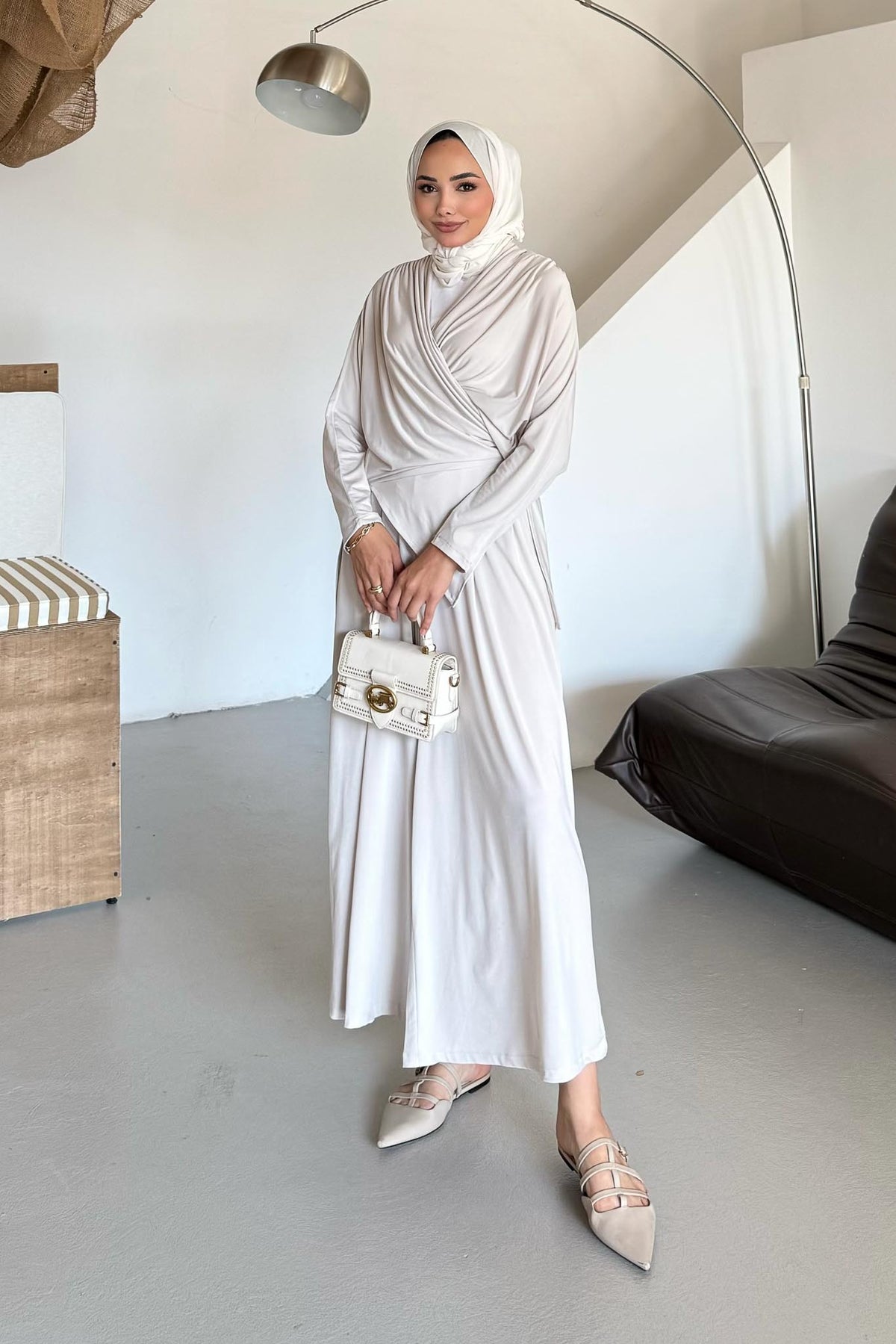Seyran Pleated Dress Beige