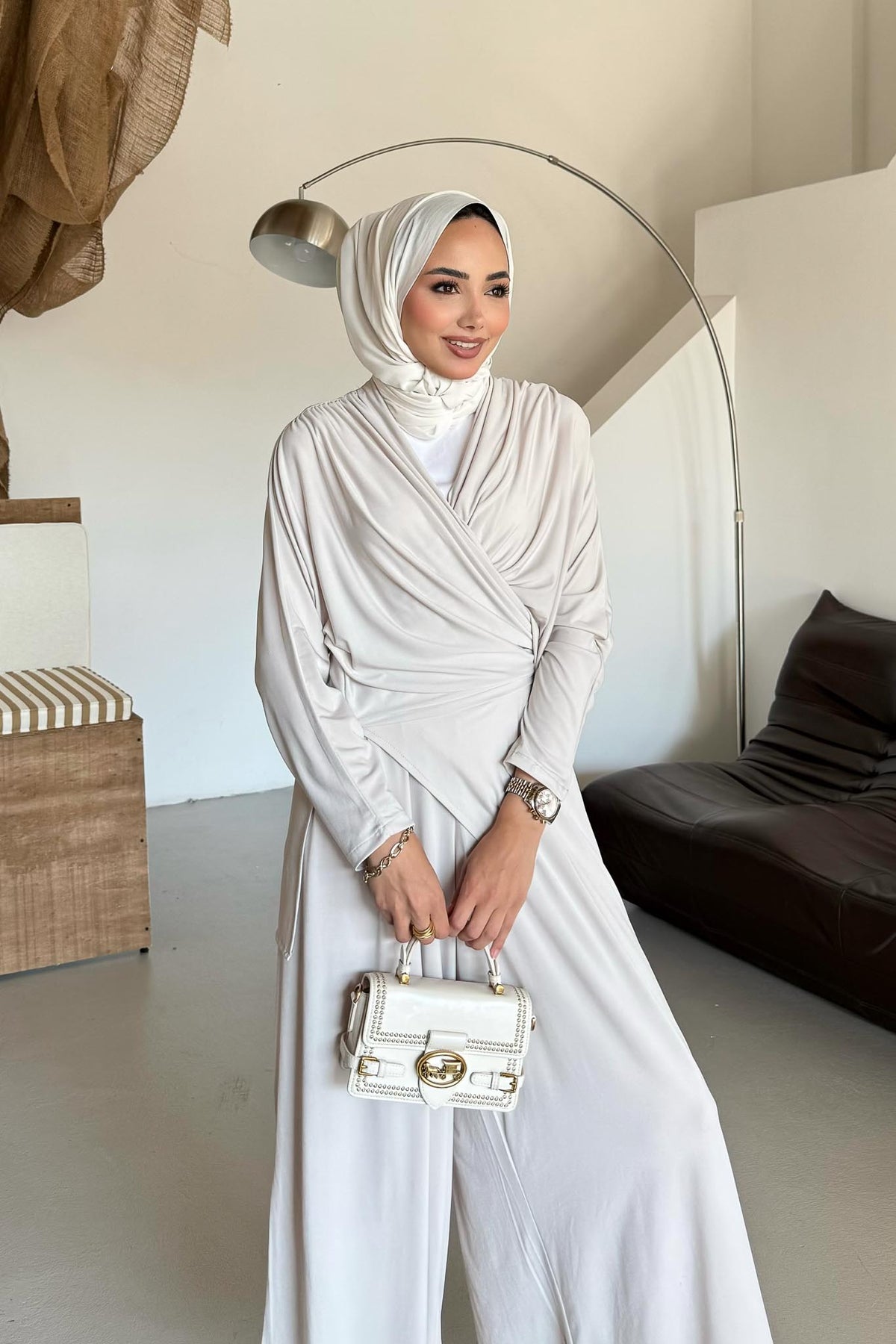Seyran Pleated Dress Beige