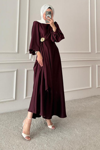 Şura Broş Saten Abiye Bordo