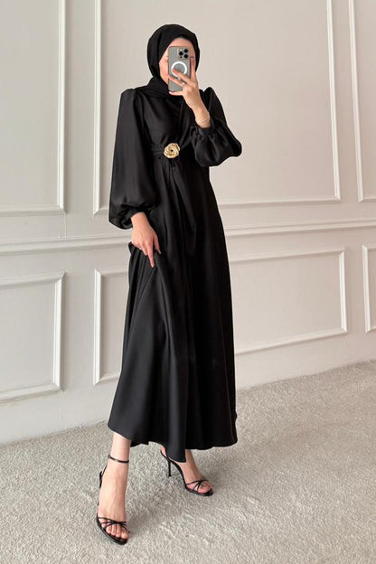 Şura Broş Saten Abiye Siyah