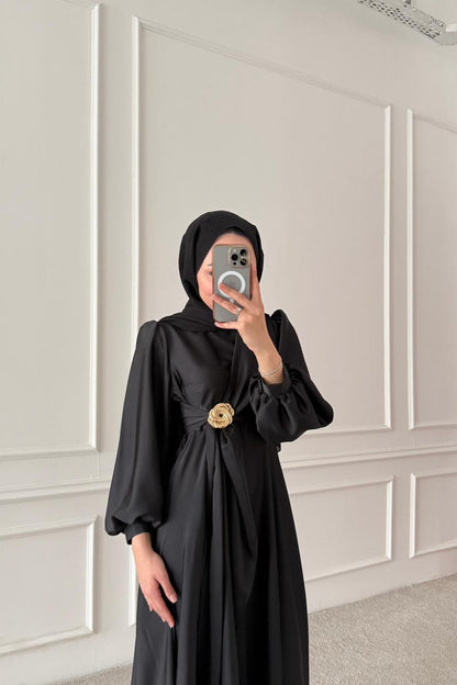 Şura Broş Saten Abiye Siyah