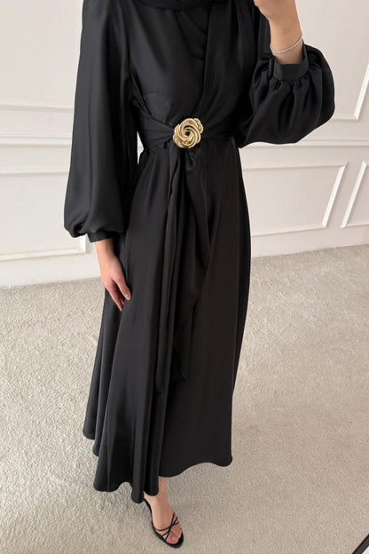 Şura Broş Saten Abiye Siyah