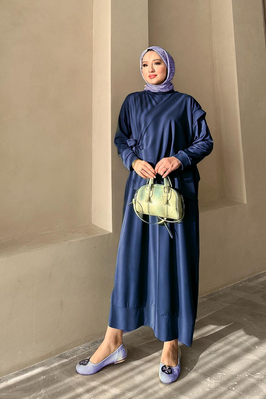 Zennan Bağlamalı Elbise Lacivert