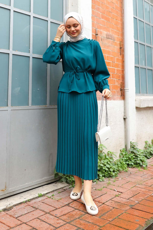 Ajda Pleated Skirt Set Petrol