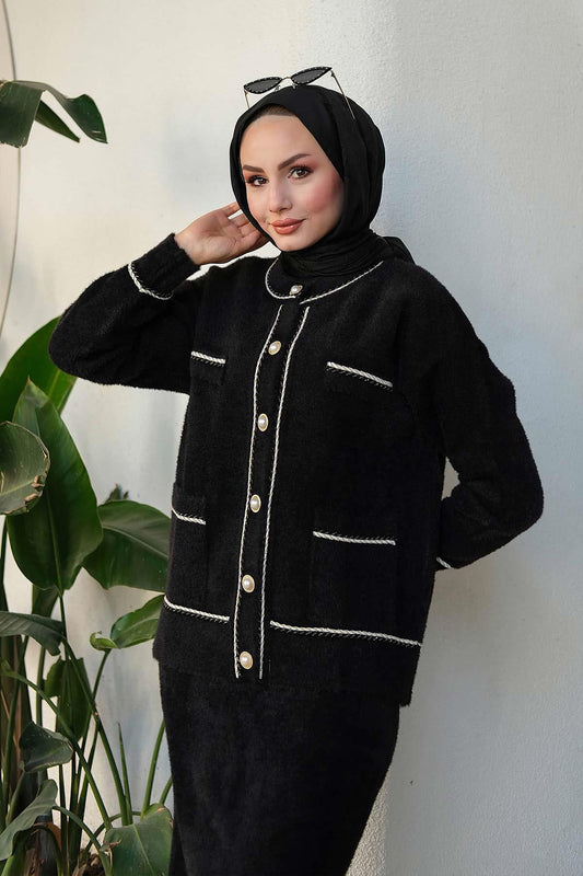 Angora Knitted Cardigan Black