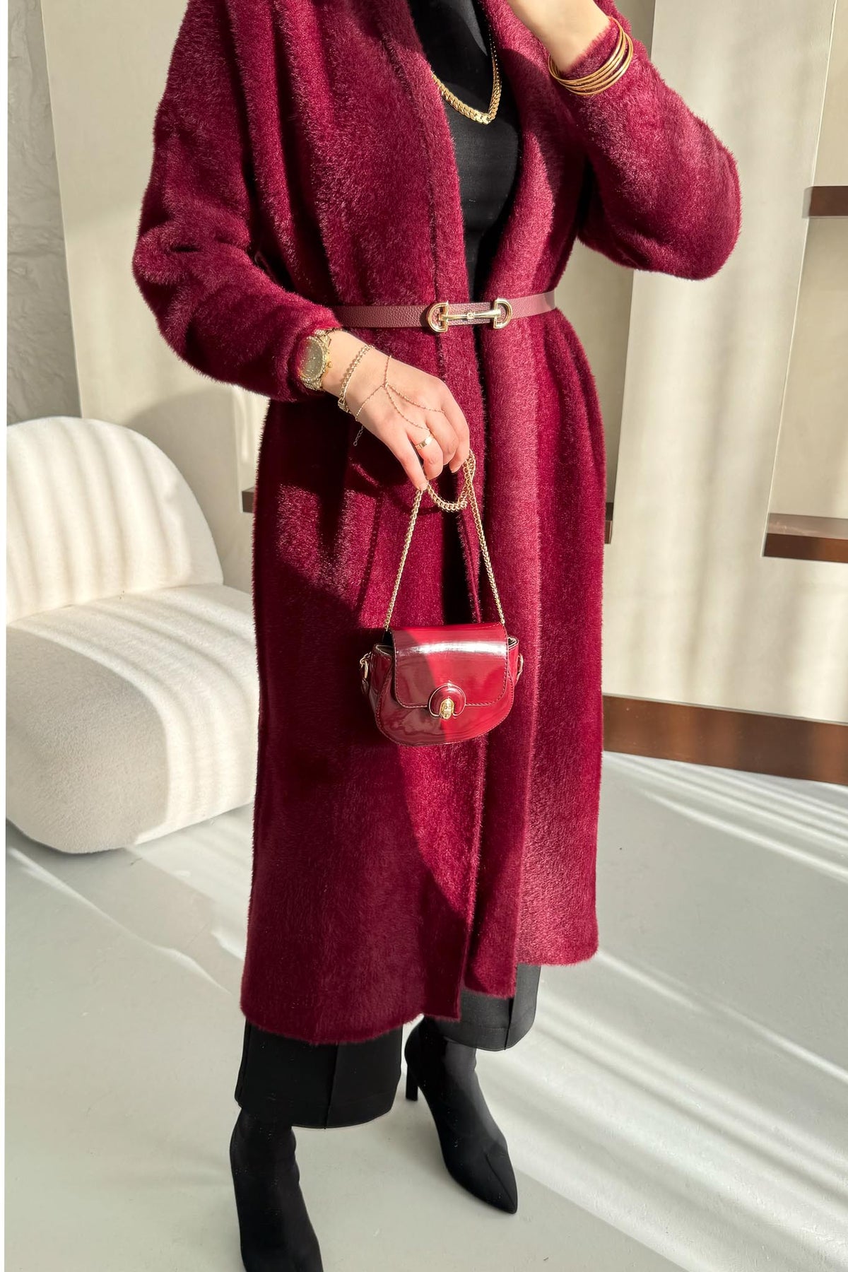 Blenda Angora Hırka Bordo