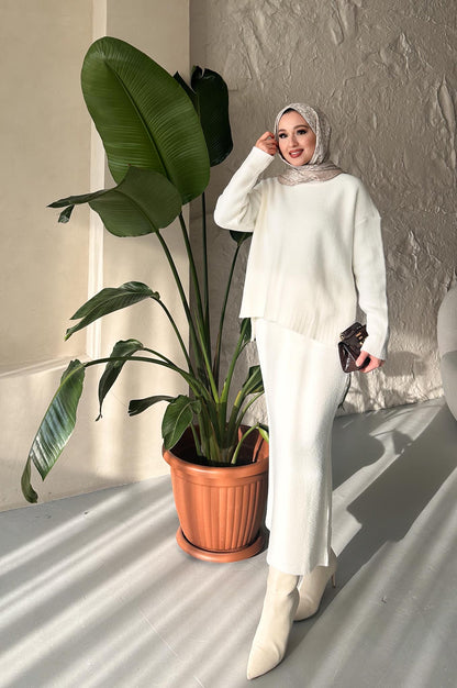 Angora Knitwear Set White