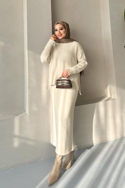 Angora Knitwear Set White