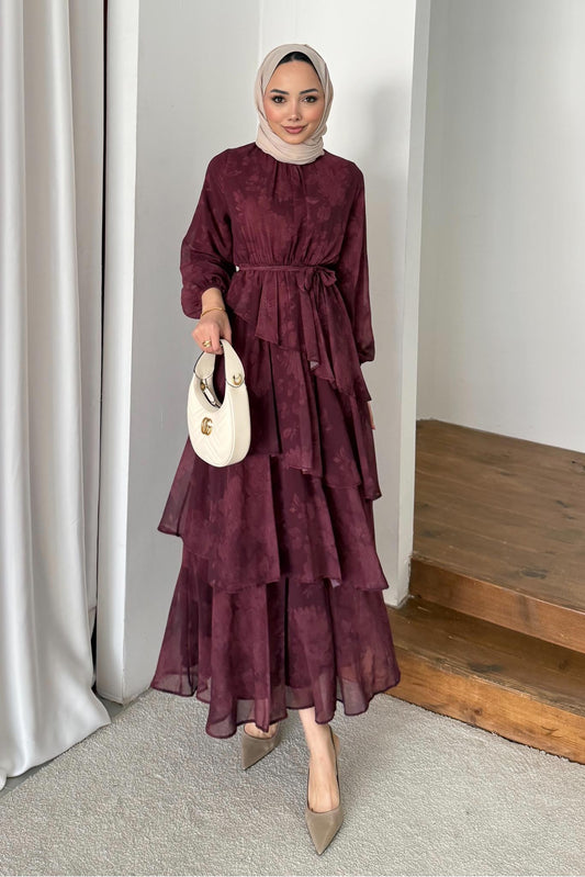 Arsen Katlı Elbise Bordo