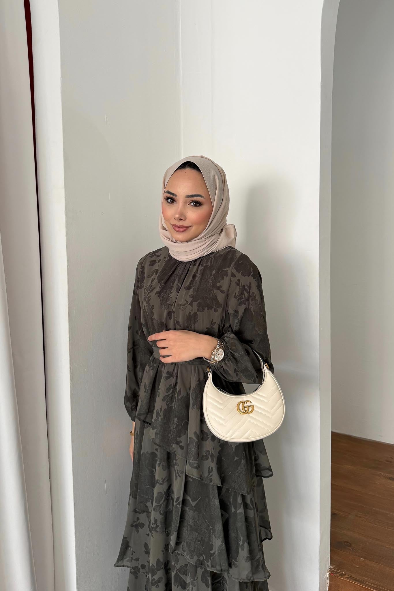 Arsen Katlı Elbise Yeşil