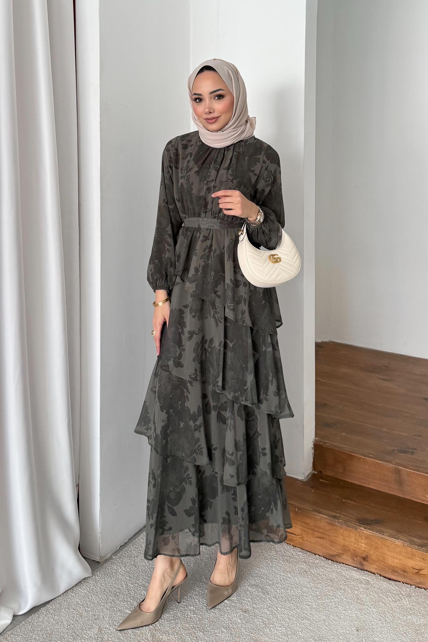 Arsen Katlı Elbise Yeşil