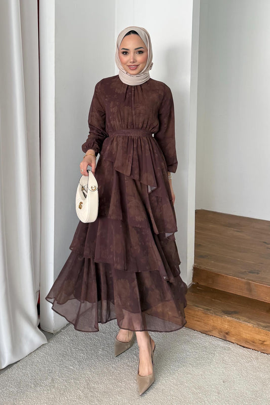 Arsen Katlı Elbise Kahverengi