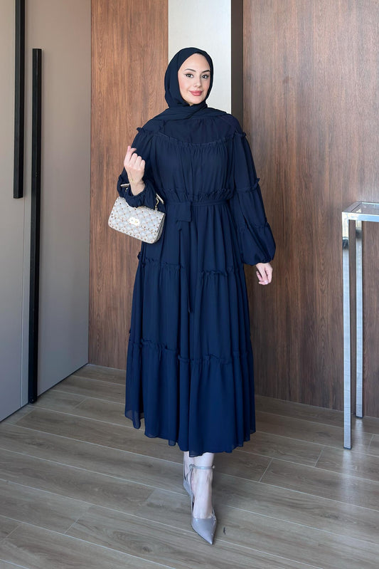 Asen Şifon Elbise Lacivert