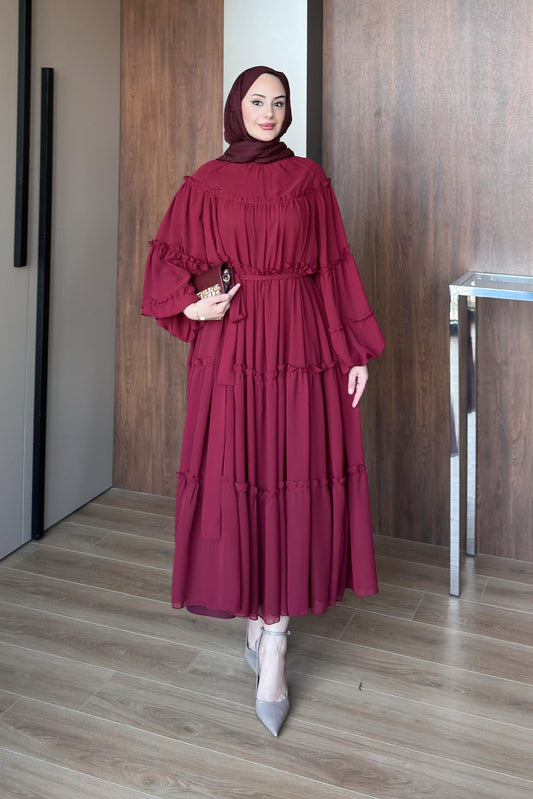 Asen Şifon Elbise Bordo