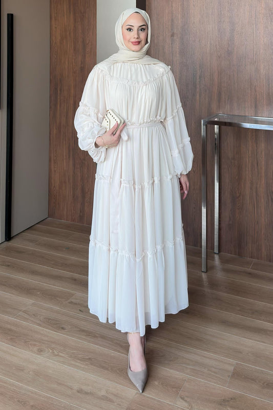 Asen Şifon Elbise Ekru