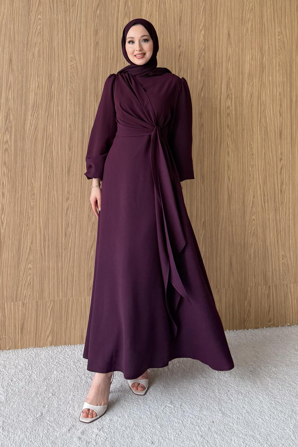 Bağlamalı Elbise Mürdüm