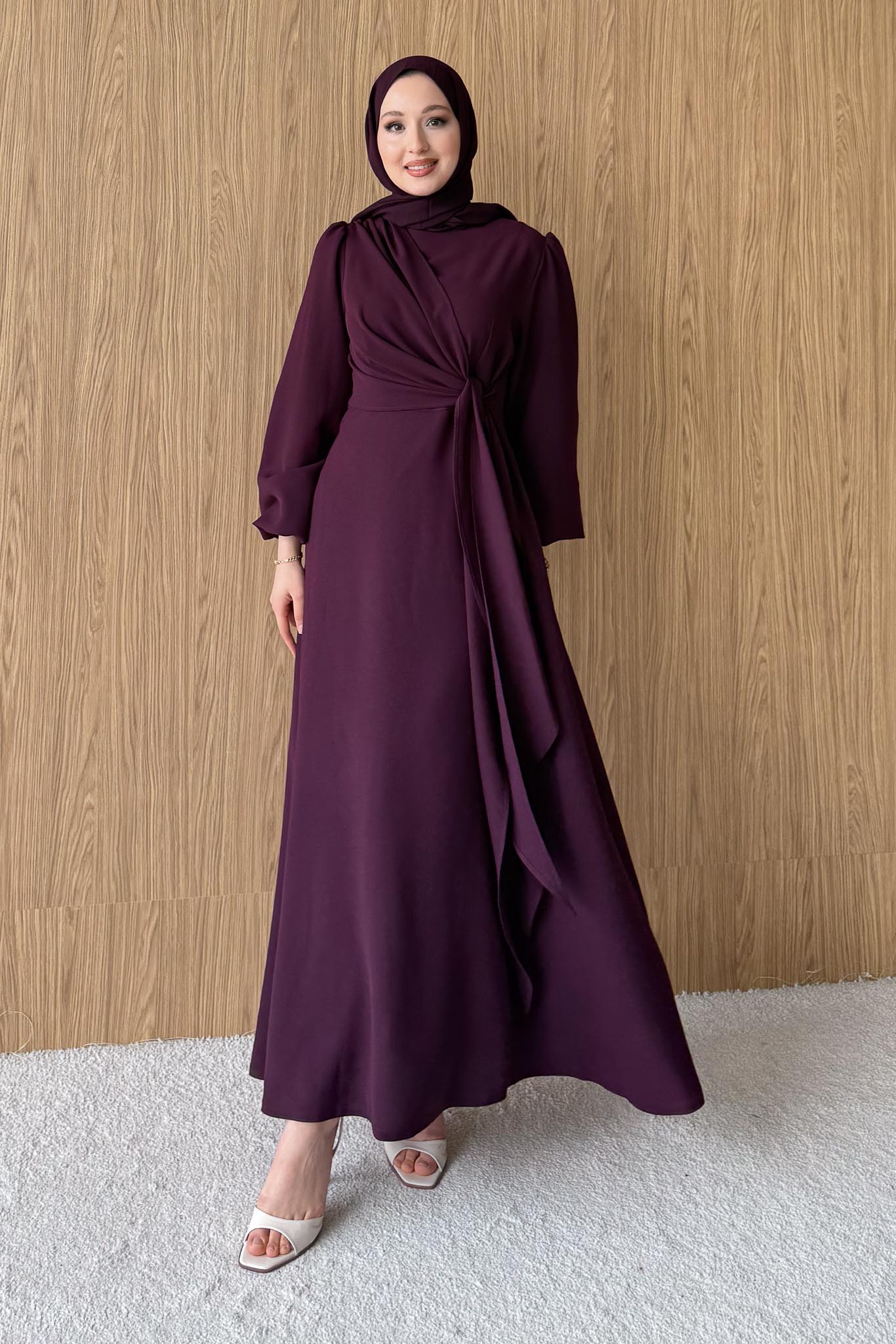 Bağlamalı Elbise Mürdüm