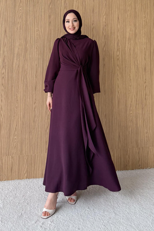 Bağlamalı Elbise Mürdüm