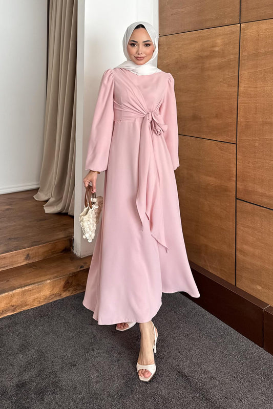 Bağlamalı Elbise Pudra
